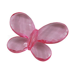 Transparent Acrylic Beads, Faceted, Butterfly, Pink, 35mm long, 46mm wide, 7mm thick, hole: 2mm, about 93pcs/500g