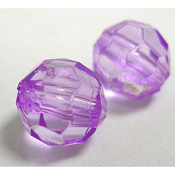 Transparent Acrylic Beads, Faceted Round, Purple,  8mm , hole: about 1.5mm, about 1800pcs/500g
