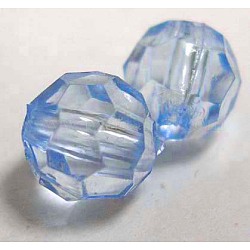 Perles en acrylique transparente, rond clair facetté, bleu, 6mm, Trou: 1.5mm, environ 4300 pcs/500 g