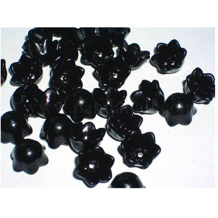 アクリルビーズキャップ  チューリップの花/ユリの谷  ブラック  染め  約10 mm幅  厚さ6mm  穴：1.5mm  約1900個/ 500 G PL548-7-1