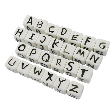 Cuentas de letras con orificio horizontal de porcelana. PORC-10X10-29-1