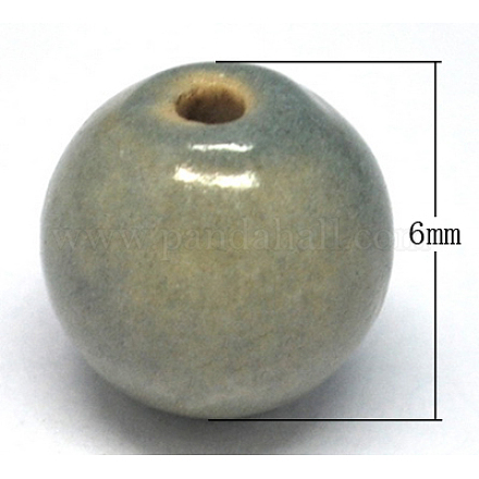 手作りの陶器ビーズ  ファンシーアンティーク釉スタイル  ラウンド  グレー  サイズ：直径約6mm  穴：1.5mm PORC-R401-18-1
