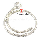 Brass European Bracelets, with Brass Clasp, Silver Color Plated, about 19cm long(Excluding the length of lcok), 3mm thick, 2mm hole