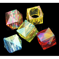 Abalorios de acrílico transparentes, cuboides, color mezclado, color de ab, aproximamente 9.5 mm de largo, 11 mm de ancho, 11 mm de espesor, agujero: 7 mm. aproximamente 1100 unidades / bolsa