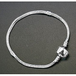 Brass European Style Bracelets, with Magnets Clasps, for Large Hole Beads, Silver Color, Size: about 18cm long (including the length of lock), 3mm thick, stopper: 4.2mm thick