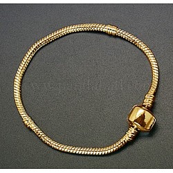 Brass European Style Bracelets, with Magnets Clasps, for Large Hole Beads, Golden Color, Size: about 19cm long (including the length of lock), 3mm thick, stopper: 4.2mm thick