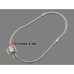 Brass European Style Bracelets with Brass Clasp, Clasps with Love Sign, Platinum Color, the chain: about 19cm long, 3mm thick, the clasp: 11mm long, 9mm wide