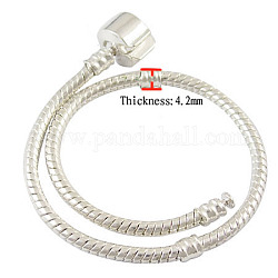 Bracelets européens en laiton, avec fermoir en laiton, couleur argentée, environ 19 cm de long (à l'exception de la longueur de lcok), épaisseur de 3mm, 2 trou mm
