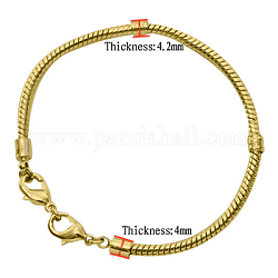 Brass European Style Bracelets with Brass Lobster Claw Clasp, Golden, about 3mm thick, 15.5cm long,(Excluding the length of Lobster Claw Clasp)