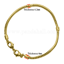 Brass European Style Bracelets with Brass Lobster Claw Clasp, Golden, about 3mm thick, 17cm long,(Excluding the length of Lobster Claw Clasp)