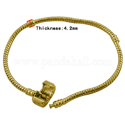 Brass European Style Bracelets, with Brass clasp,  Clasp with Love Sign, Golden Color, about 18cm long, 3mm thick, clasp: about 8mm long, 10mm wide