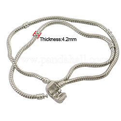 Brass European Style Necklaces, with Brass clasp, Platinum Color, about 44cm long, 3mm thick, clasp: 8mm long, 10mm wide
