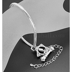 Brass European Style Bracelet Making, with Alloy Toggle Clasps, Silver Color, about 18cm(excluding the clasp and adjustable Iron Chain)long, 3mm thick, Adjustable Iron Chain: 6.5cm long