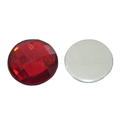 Acrílico Diamante de imitación plana espalda cabujones, facetados, semicírculo, rojo, aproximamente 12 mm de diámetro, 3.8 mm de espesor