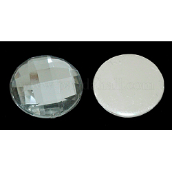 Acrylic Rhinestone Flat Back Cabochons, Faceted, Half Round, White, about 20mm in diameter, 5.5mm thick