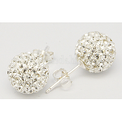 Valentines Day Gift for Her 925 Sterling Silver Austrian Crystal Rhinestone Ear Stud, Round, 001_Crystal, 20x10x1mm