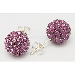 Gifts for Her Valentines Day Sterling Silver Austrian Crystal Rhinestone Ball Stud Earrings for Girl, Round, 256_Lilac, 17x8mm