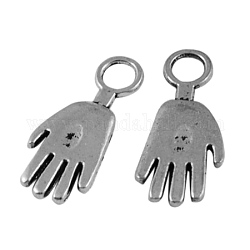 Tibetan Style Charms, Lead Free and Cadmium Free, Antique Silver, Palm, 15mm long, 10mm wide, 2mm thick, hole: 4mm