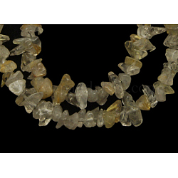 Gemstone Beads Strands, Gold Rutilated Quartz, Nuggets, Gold, about 3~5mm wide, 3~5mm long, hole: 1mm, 34 inch long
