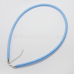 Seidenhalskettenschnur, mit Messing Karabinerverschluss und Kette verlängert, Platin Farbe, Himmelblau, 18 Zoll