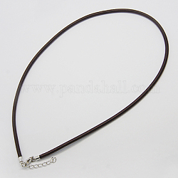 Collar de cordón de seda, con latón de langosta Broche de pinza y cadena extendida, Platino, saddle brown, 17~18.5 pulgada