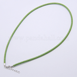Cavo della collana di seta, ottone aragosta artiglio chiusura e catena estesa, platino, verde, 17~18.5 pollice