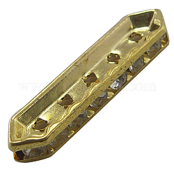 Brass Rhinestone Bridge Spacers, Grade A, Hexagon, Golden Color, Size: about 9mm wide, 35mm long, 4.5mm thick, hole: 1.7mm