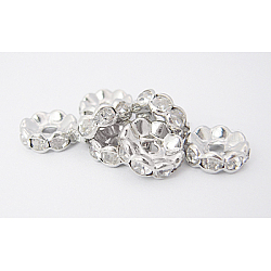 Iron Rhinestone Spacer Beads, Grade A, Rondelle, Waves Edge, Platinum, 10x3.5mm, Hole: 2mm