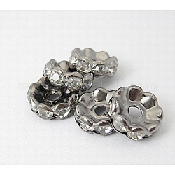 Perles séparateurs en fer avec strass, Grade a, rondelle, ondes bord, gunmetal, 8x3.5mm, Trou: 1.5mm