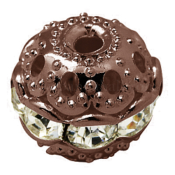 Perles en laiton de strass, Grade a, sans nickel, couleur de métal de cuivre rouge, ronde, cristal, 10 mm de diamètre, Trou: 1.2mm