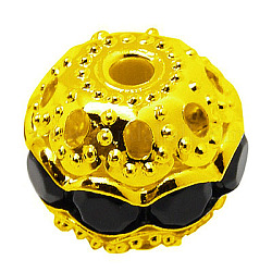Abalorios de Diamante de imitación de latón, Grado A, color metal dorado, redondo, jet, 10 mm de diámetro, agujero: 1.2 mm