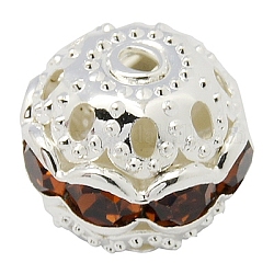 Abalorios de Diamante de imitación de latón, Grado A, color plateado, redondo, topacio, 10mm, agujero: 1.2 mm