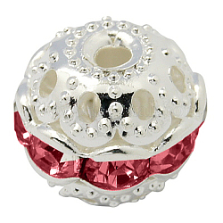 Perline strass in Ottone, grado a, colore argento placcato, tondo, roso chiaro, 10mm, Foro: 1.2 mm