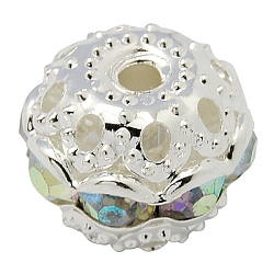Perles en laiton de strass, Grade a, couleur argentée, ronde, cristal ab, 10mm, Trou: 1.2mm