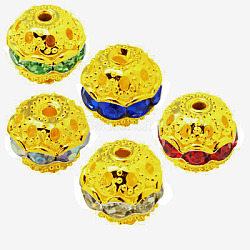 Messing Legierung Strass Perlen, Klasse A, Goldene Metall Farbe, Runde, 10 mm in Durchmesser, Bohrung: 1.2 mm