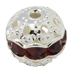 Messing Legierung Strass Perlen, Klasse A, silberfarben plattiert, Runde, Siam, 12 mm in Durchmesser, Bohrung: 1.5 mm