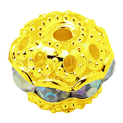 Perles en laiton de strass, Grade a, métal couleur or, ronde, cristal ab, 12 mm de diamètre, Trou: 1.5mm