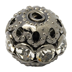 Messing Legierung Strass Perlen, Klasse A, Metallgrau, Runde, Kristall, 8 mm, Bohrung: 1 mm