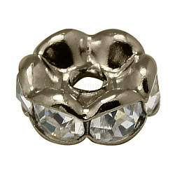 Perles séparateurs en laiton avec strass, Grade a, bord ondulé, gunmetal, rondelle, cristal, 10x4mm, Trou: 2mm