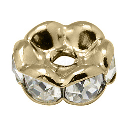 Perles séparateurs en laiton avec strass, grade AAA, bord ondulé, sans nickel, couleur de métal d'or clair, rondelle, cristal, 10x4mm, Trou: 2mm