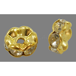 Abalorios de latón Diamante de imitación espaciador, aaa grado, borde ondulado, sin níquel, color metal dorado, rerondana plana, cristal, 5x2.5mm, agujero: 1 mm