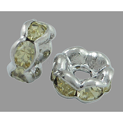 Perles séparateurs en laiton avec strass, grade AAA, bord ondulé, sans nickel, de couleur métal argent, rondelle, jonquille, 6x3mm, Trou: 1mm