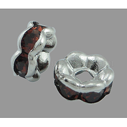 Abalorios de latón Diamante de imitación espaciador, aaa grado, borde ondulado, sin níquel, Color de metal de plata, rerondana plana, café, 6x3mm, agujero: 1 mm