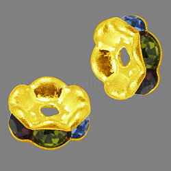 Perles séparateurs en laiton avec strass, grade AAA, bord ondulé, sans nickel, métal couleur or, rondelle, 8x3.8mm, Trou: 1.5mm