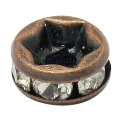 Perles séparateurs en laiton avec strass, grade AAA, bride droite, couleur de métal de cuivre rouge, rondelle, cristal, 4x2mm, Trou: 1mm
