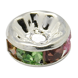 Perles séparateurs en laiton avec strass, grade AAA, bride droite, sans nickel, de couleur métal argent, rondelle, colorées, 5x2.5mm, Trou: 1mm