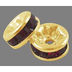 Perles séparateurs en laiton avec strass, Grade a, bride droite, métal couleur or, rondelle, siam, 6x3mm, Trou: 1mm