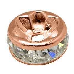 Abalorios de latón Diamante de imitación espaciador, aaa grado, brida recta, sin níquel, oro color de rosa del color del metal, rerondana plana, cristal, 7x3.2mm, agujero: 1.2 mm