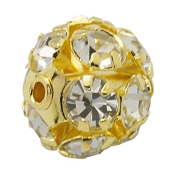 Messing Legierung Strass Perlen, mit Eiseneinkern, Klasse A, Goldene Metall Farbe, Runde, Kristall, 12 mm in Durchmesser, Bohrung: 1 mm