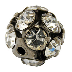 Messing Legierung Strass Perlen, mit Eiseneinkern, Klasse A, Metallgrau, Runde, Kristall, 8 mm in Durchmesser, Bohrung: 1 mm